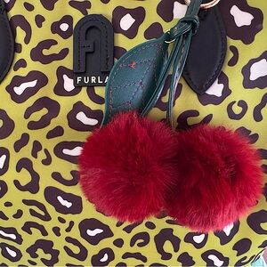 Fuzzy Cherry Pom Pom Bag Charm Red and Green